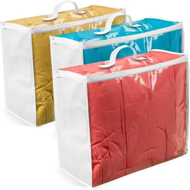 Main image of 3 Pack Clear Plastic Storage Bags, Durable Zippered Storage Bags for Comforters, Blankets, Clothes, and Bedding - Breathable Nonwoven with Clear Front for Easy Organizing 20x20x8