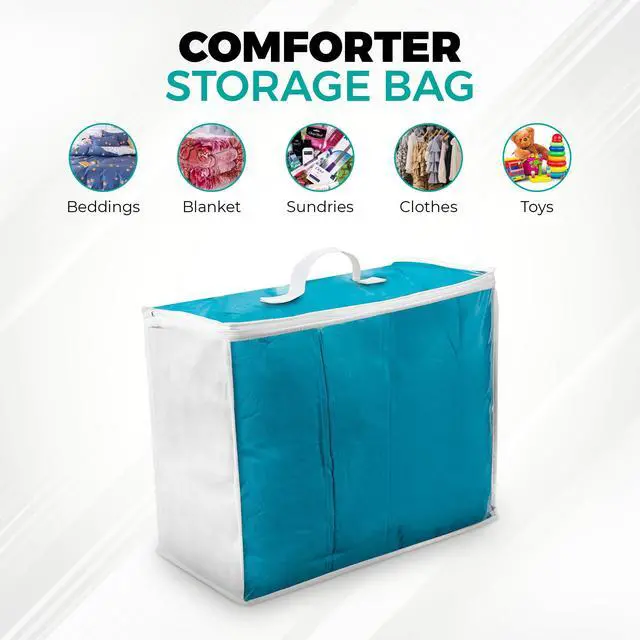 Alt view image 2 of 7 - 3 Pack Clear Plastic Storage Bags, Durable Zippered Storage Bags for Comforters, Blankets, Clothes, and Bedding - Breathable Nonwoven with Clear Front for Easy Organizing 20x20x8
