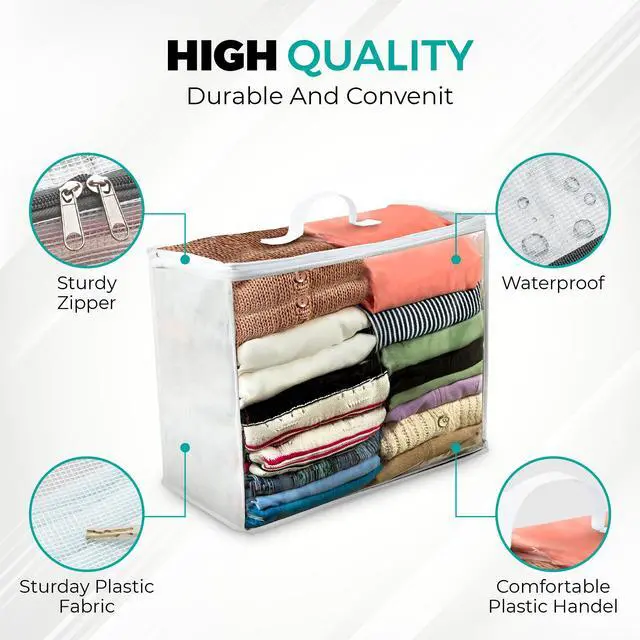 Alt view image 5 of 7 - 3 Pack Clear Plastic Storage Bags, Durable Zippered Storage Bags for Comforters, Blankets, Clothes, and Bedding - Breathable Nonwoven with Clear Front for Easy Organizing 20x20x8