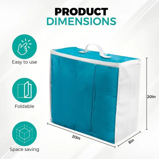 Alt view image 4 of 7 - 3 Pack Clear Plastic Storage Bags, Durable Zippered Storage Bags for Comforters, Blankets, Clothes, and Bedding - Breathable Nonwoven with Clear Front for Easy Organizing 20x20x8