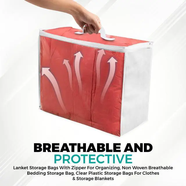 Alt view image 6 of 7 - 3 Pack Clear Plastic Storage Bags, Durable Zippered Storage Bags for Comforters, Blankets, Clothes, and Bedding - Breathable Nonwoven with Clear Front for Easy Organizing 20x20x8