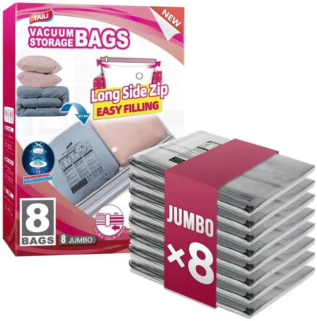 Main image of 8 Pack Vacuum Storage Bags, Jumbo Size 39x28 inch, LONG SIDE ZIP Vacuum Seal Bags for Beddings, Extra Large Storage Space Saver for Clothing, Comforters, Blankets, Pillows