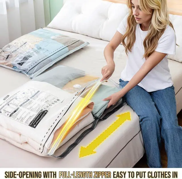 Alt view image 2 of 7 - 8 Pack Vacuum Storage Bags, Jumbo Size 39x28 inch, LONG SIDE ZIP Vacuum Seal Bags for Beddings, Extra Large Storage Space Saver for Clothing, Comforters, Blankets, Pillows