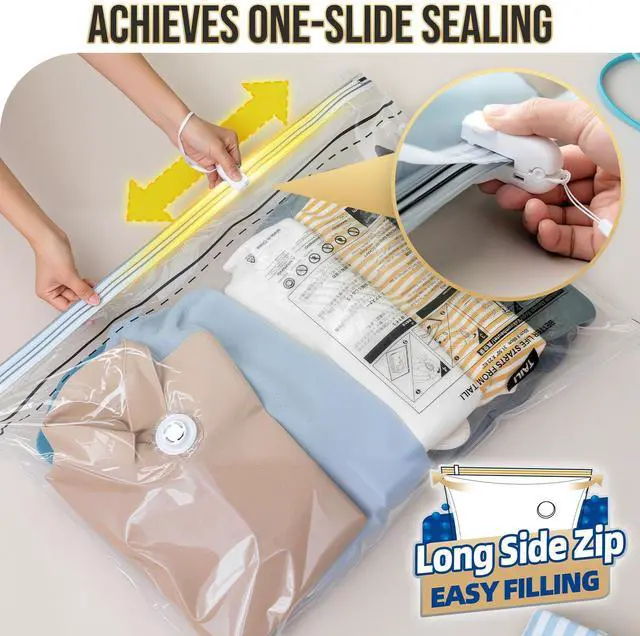 Alt view image 5 of 7 - 8 Pack Vacuum Storage Bags, Jumbo Size 39x28 inch, LONG SIDE ZIP Vacuum Seal Bags for Beddings, Extra Large Storage Space Saver for Clothing, Comforters, Blankets, Pillows