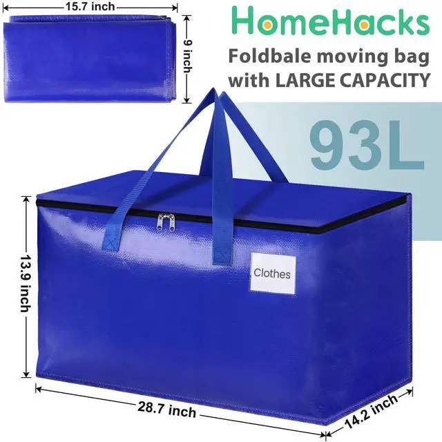 Alt view image 2 of 7 - Moving Bags, 8-Pack Heavy Duty with Strong Zippers and Handles Collapsible Moving Supplies, Storage Totes for Packing & Moving Storing 93L-8 Pack (Blue)