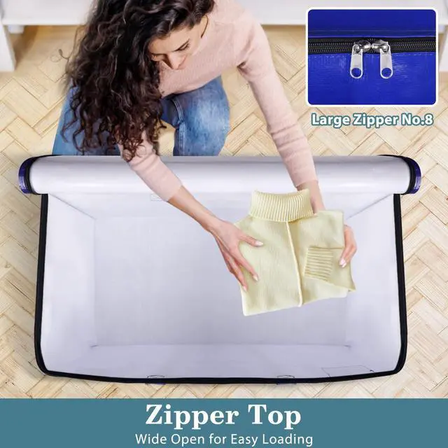 Alt view image 6 of 7 - Moving Bags, 8-Pack Heavy Duty with Strong Zippers and Handles Collapsible Moving Supplies, Storage Totes for Packing & Moving Storing 93L-8 Pack (Blue)