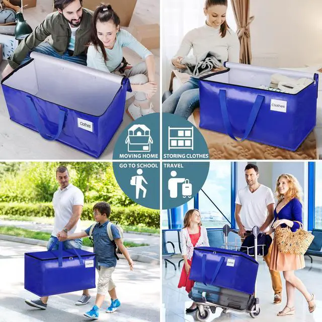 Alt view image 7 of 7 - Moving Bags, 8-Pack Heavy Duty with Strong Zippers and Handles Collapsible Moving Supplies, Storage Totes for Packing & Moving Storing 93L-8 Pack (Blue)