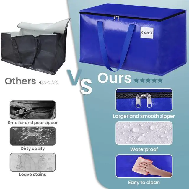 Alt view image 4 of 7 - Moving Bags, 8-Pack Heavy Duty with Strong Zippers and Handles Collapsible Moving Supplies, Storage Totes for Packing & Moving Storing 93L-8 Pack (Blue)