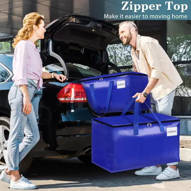 Alt view image 5 of 7 - Moving Bags, 8-Pack Heavy Duty with Strong Zippers and Handles Collapsible Moving Supplies, Storage Totes for Packing & Moving Storing 93L-8 Pack (Blue)