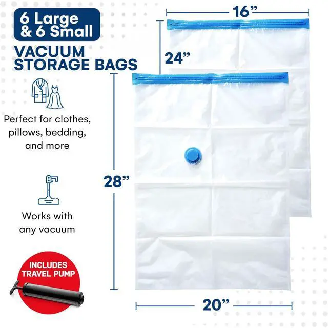 Alt view image 3 of 7 - 12 Pack Variety Vacuum Storage Bags for Comforters, Blankets & Clothes Vacuum Sealed Compression Bags with Hand Pump Space Saver Storage Bags for Bedding, Moving, Travel & Organization (6S & 6L)