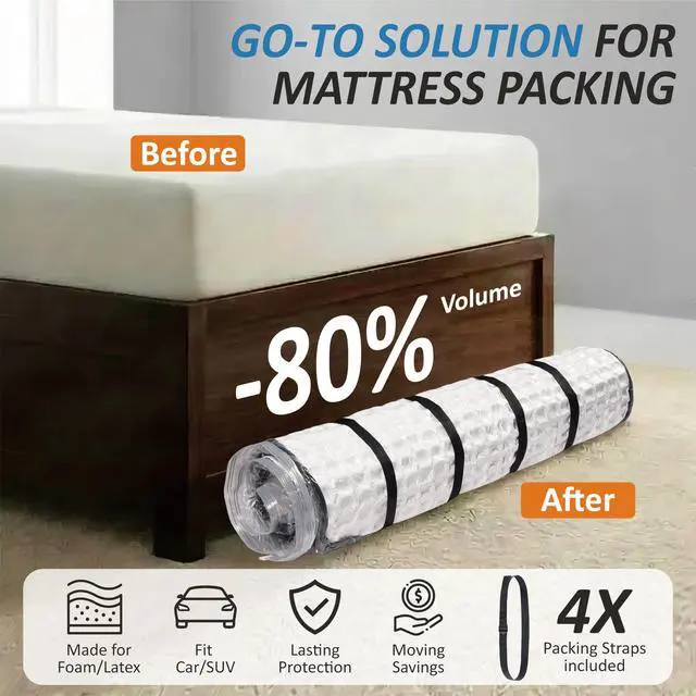 Alt view image 2 of 7 - Foam Mattress Vacuum Bag with 4 Adjustable Packing Straps for Moving, Storage, Shipping, Vacuum Seal Mattress Bag with Packaging Straps (Queen/Full/Full-XL)