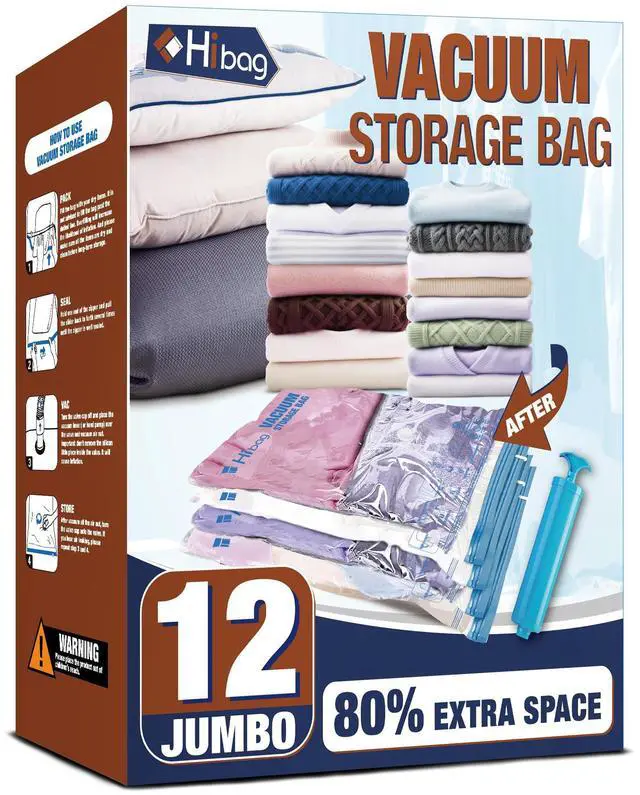 Main image of Vacuum Storage Bags, 12 Jumbo Vacuum Seal Bags for Clothing, Space Bags for Clothes, Comforters, Blankets, Bedding (12J)