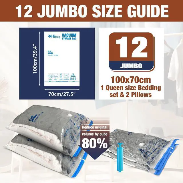 Alt view image 2 of 7 - Vacuum Storage Bags, 12 Jumbo Vacuum Seal Bags for Clothing, Space Bags for Clothes, Comforters, Blankets, Bedding (12J)