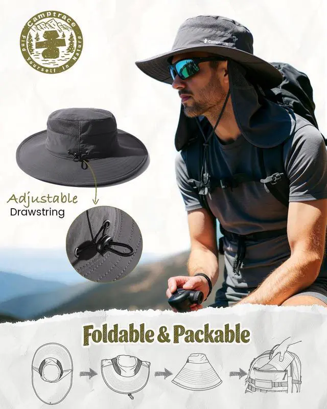 Alt view image 5 of 7 - UPF 80+ Sun Hats for Men Women Wide Brim Sun Protection Mesh Hat with Neck Flap Fishing Hiking Gardening Hats Dark Grey
