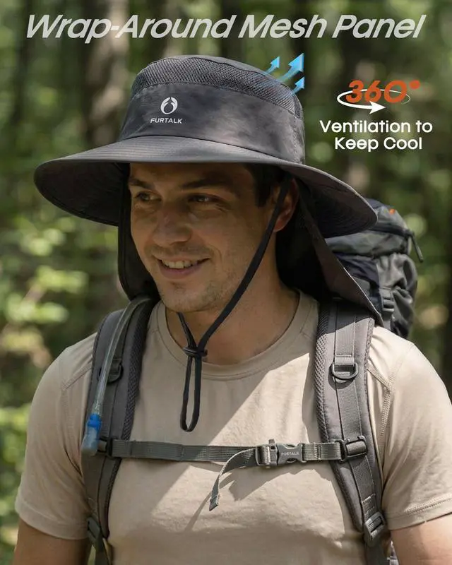 Alt view image 3 of 7 - Sun Hats for Men Women Fishing Hat with Neck Flap UPF 80+ Breathable Wide Brim Hiking Safari Summer Bucket Hats Dark Grey