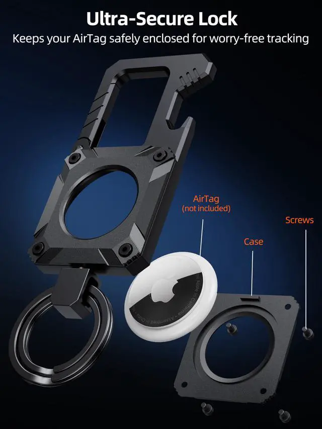 Alt view image 3 of 7 - Air Tag Keychain with Carabiner, Heavy Duty Keychain Bottle Opener, Waterproof, Scratch Resistant,Secure Lock, Protective for AirTag Keychains Accessory for Keys -Not included AirTag -Space Gray
