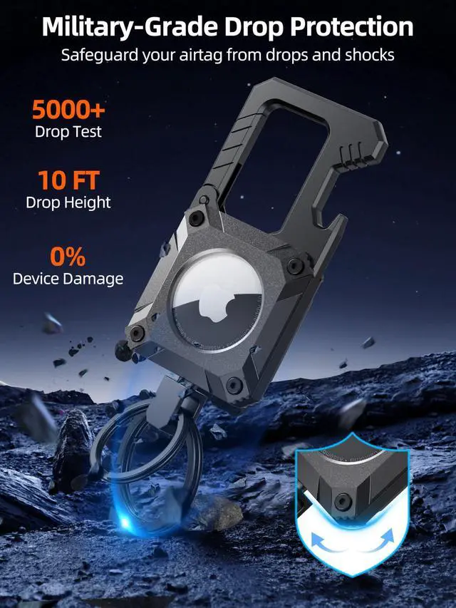 Alt view image 5 of 7 - Air Tag Keychain with Carabiner, Heavy Duty Keychain Bottle Opener, Waterproof, Scratch Resistant,Secure Lock, Protective for AirTag Keychains Accessory for Keys -Not included AirTag -Space Gray