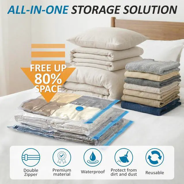 Alt view image 2 of 7 - Vacuum Storage Bags, 80% Compression Vacuum Seal Space Saver Plastic Packaging Bags for Clothes, Blankets, Pillow, Bedding, Comforters, Sealer Clothing Storage,20 Combo