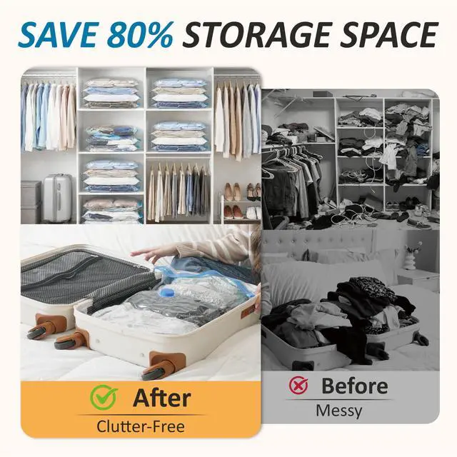 Alt view image 4 of 7 - Vacuum Storage Bags, 80% Compression Vacuum Seal Space Saver Plastic Packaging Bags for Clothes, Blankets, Pillow, Bedding, Comforters, Sealer Clothing Storage,20 Combo