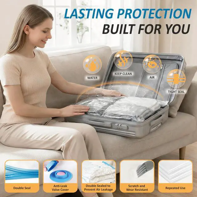 Alt view image 5 of 7 - Vacuum Storage Bags, 80% Compression Vacuum Seal Space Saver Plastic Packaging Bags for Clothes, Blankets, Pillow, Bedding, Comforters, Sealer Clothing Storage,20 Combo