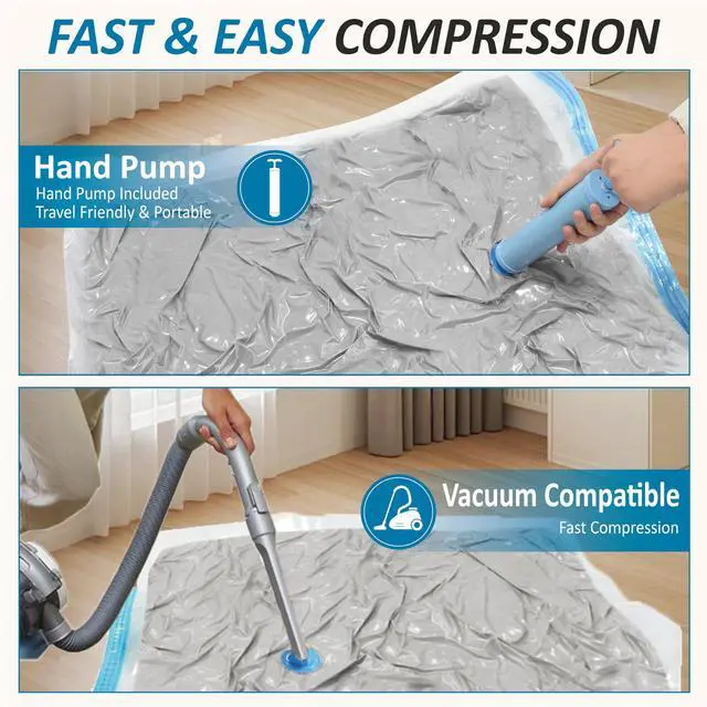 Alt view image 6 of 7 - Vacuum Storage Bags, 80% Compression Vacuum Seal Space Saver Plastic Packaging Bags for Clothes, Blankets, Pillow, Bedding, Comforters, Sealer Clothing Storage,20 Combo