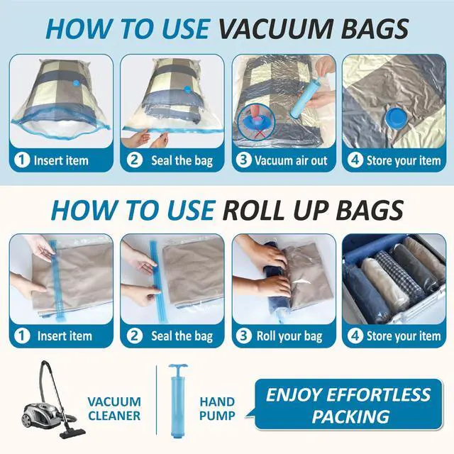 Alt view image 7 of 7 - Vacuum Storage Bags, 80% Compression Vacuum Seal Space Saver Plastic Packaging Bags for Clothes, Blankets, Pillow, Bedding, Comforters, Sealer Clothing Storage,20 Combo