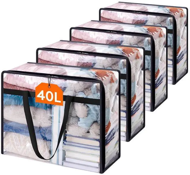 Main image of 4 Pack Clear Clothes Storage Bags, 40L Plastic Blanket Storage Bag, Vinyl Foldable Moving Bags with Zipper, Closet Organizers and Storage Containers for Bedding, Duvet, Comforter