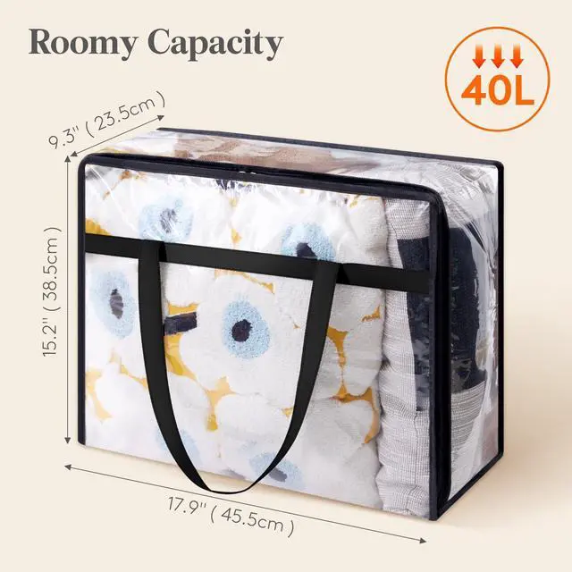 Alt view image 4 of 7 - 4 Pack Clear Clothes Storage Bags, 40L Plastic Blanket Storage Bag, Vinyl Foldable Moving Bags with Zipper, Closet Organizers and Storage Containers for Bedding, Duvet, Comforter
