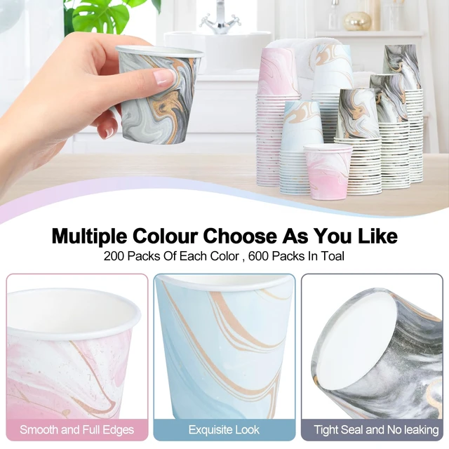 Alt view image 3 of 7 - 600 Pack 3oz Bathroom Paper Cups, Disposable Mouthwash Cups(Marble) | Small Dixie Cups,Food-grade,Leak-Proof,BPA-Free,3 Color Options for Travel,Party,Home and Birthday,Hot,Cold Beverage