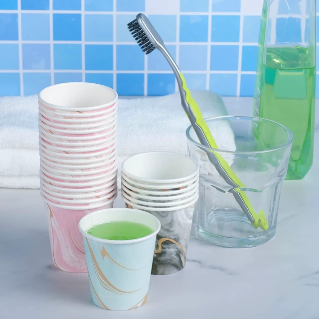 Alt view image 4 of 7 - 600 Pack 3oz Bathroom Paper Cups, Disposable Mouthwash Cups(Marble) | Small Dixie Cups,Food-grade,Leak-Proof,BPA-Free,3 Color Options for Travel,Party,Home and Birthday,Hot,Cold Beverage