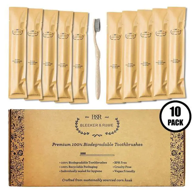 Alt view image 7 of 7 - Biodegradable Eco-Friendly Toothbrushes - Individually Sealed - BPA Free Soft Bristles - Sustainable - Recycled Packaging (Pack of 10)