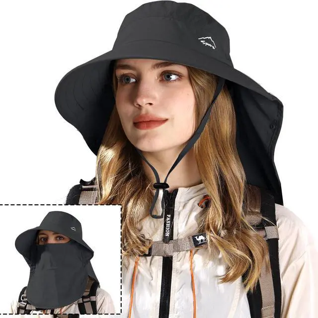 Alt view image 2 of 6 - Sun Hat for Men Women with Neck Flap,Wide Brim UPF50+ Fishing Hat with Detachable Face Cover Outdoor Sun Protection Hat