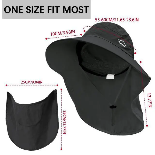 Alt view image 6 of 6 - Sun Hat for Men Women with Neck Flap,Wide Brim UPF50+ Fishing Hat with Detachable Face Cover Outdoor Sun Protection Hat