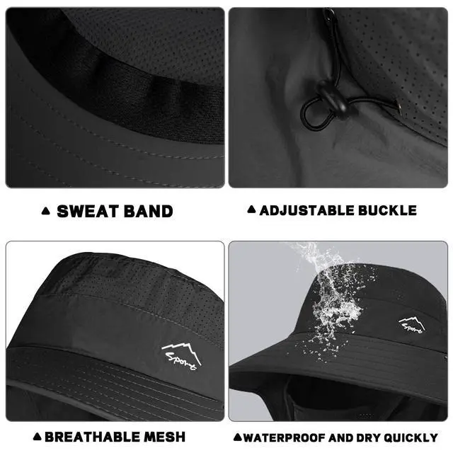 Alt view image 4 of 6 - Sun Hat for Men Women with Neck Flap,Wide Brim UPF50+ Fishing Hat with Detachable Face Cover Outdoor Sun Protection Hat