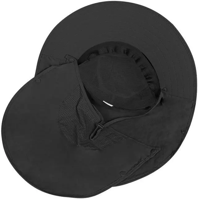 Alt view image 5 of 6 - Sun Hat for Men Women with Neck Flap,Wide Brim UPF50+ Fishing Hat with Detachable Face Cover Outdoor Sun Protection Hat