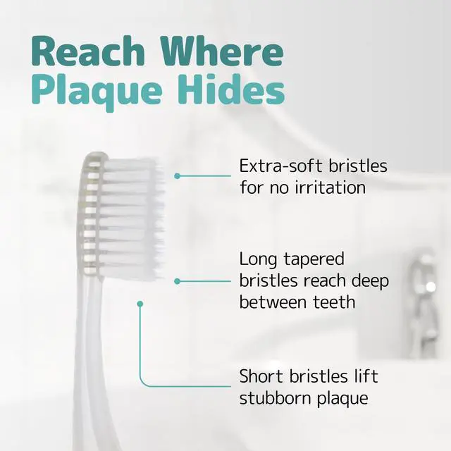Alt view image 2 of 6 - Extra Soft Toothbrushes (Regular Size Head), Periodontist Design Tapered Bristles for Sensitive Teeth & Receding Gums (5 Pack, Colors May Vary)
