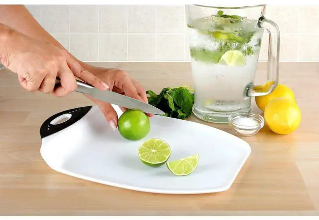 Alt view image 2 of 5 - Chop & Scoop Cutting Board, 9.5 by 13 inches, White with Black Handle