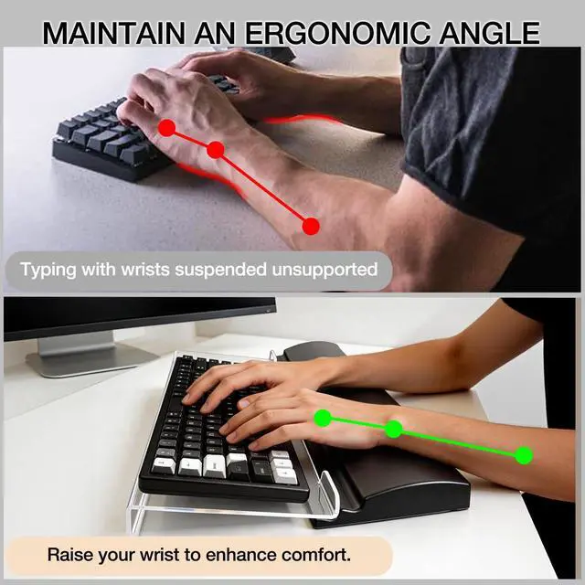 Alt view image 3 of 7 - Acrylic Keyboard Stand w/Silicone Wrist Rest 4-Level Height Adjustment, Ergonomic Holder 16.9 x 5.7 inches Computer Keyboard Riser for Easy Typing Office, Gaming, and Home Desks Clear