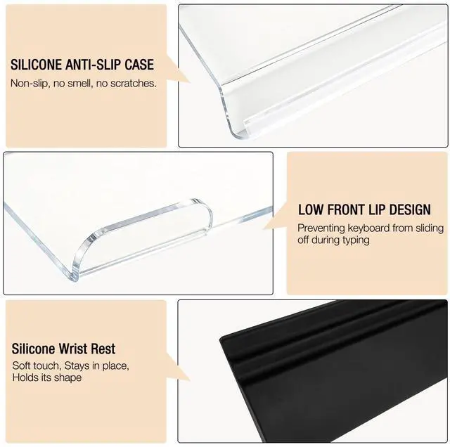 Alt view image 6 of 7 - Acrylic Keyboard Stand w/Silicone Wrist Rest 4-Level Height Adjustment, Ergonomic Holder 16.9 x 5.7 inches Computer Keyboard Riser for Easy Typing Office, Gaming, and Home Desks Clear