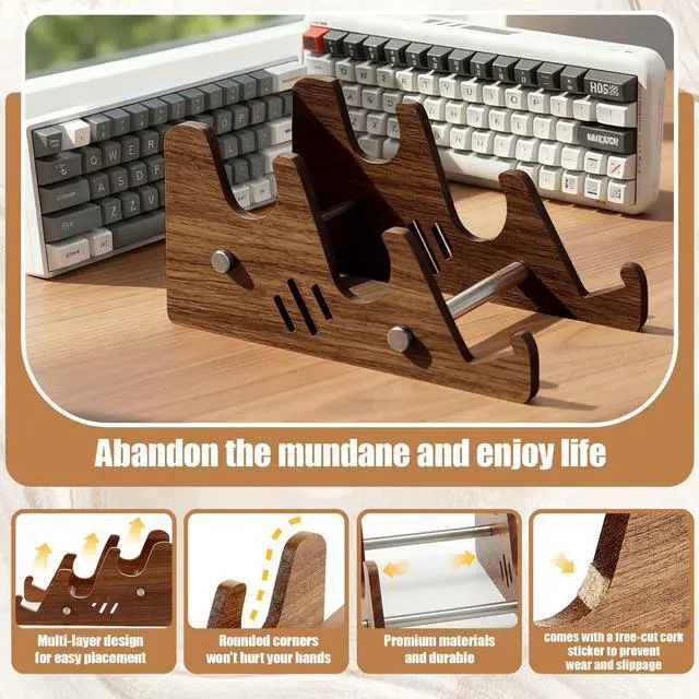 Alt view image 6 of 6 - 1 Set Keyboard Display Stand, 3-Tiers Wooden Mechanical Keyboard Stand Holder for Desk Keyboards Display Shelf Tray for Computer Tablet Picture Frame Desktop Storage Decor