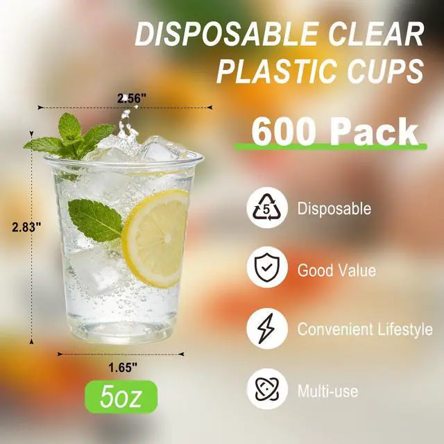 Alt view image 2 of 7 - 600 Pack 5 oz Plastic Cups, Bathroom Cups Disposable 5 oz, 5 Ounce Clear Mouthwash Cup for Picnic, Travel, Halloween, Christmas