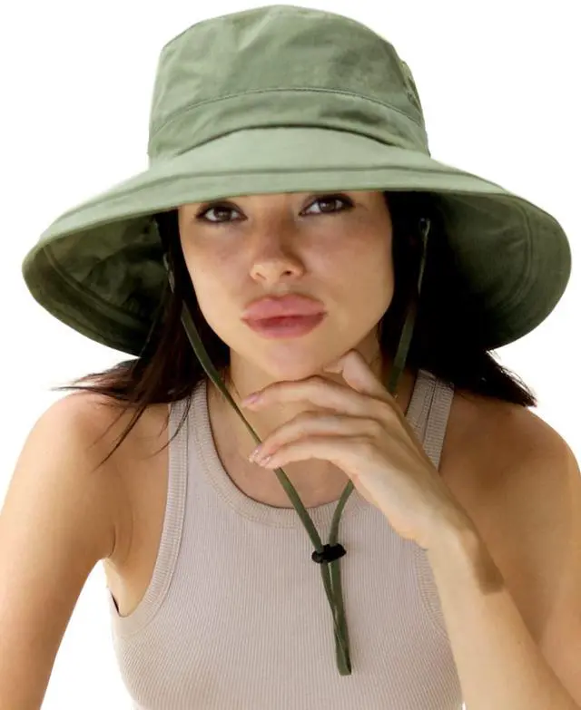 Main image of for Women Gardening Hat Wide Brim Ponytail Beach Sun Protection Breathable Cotton Summer Hat with Fold-Up Brim Green