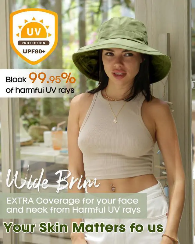 Alt view image 2 of 7 - for Women Gardening Hat Wide Brim Ponytail Beach Sun Protection Breathable Cotton Summer Hat with Fold-Up Brim Green