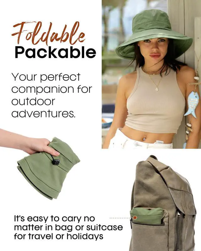 Alt view image 4 of 7 - for Women Gardening Hat Wide Brim Ponytail Beach Sun Protection Breathable Cotton Summer Hat with Fold-Up Brim Green