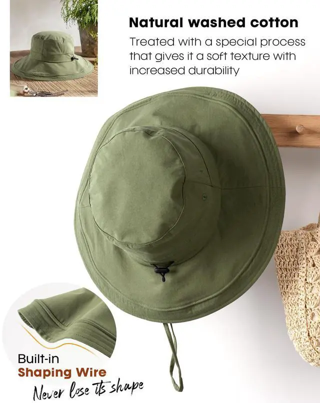 Alt view image 5 of 7 - for Women Gardening Hat Wide Brim Ponytail Beach Sun Protection Breathable Cotton Summer Hat with Fold-Up Brim Green