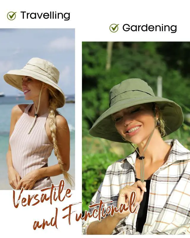Alt view image 6 of 7 - for Women Gardening Hat Wide Brim Ponytail Beach Sun Protection Breathable Cotton Summer Hat with Fold-Up Brim Green