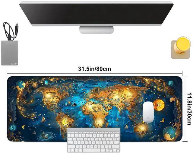 Alt view image 2 of 7 - Mouse Pad Gaming Mousepad 35.4 x 15.7in Large Mouse Pad for Keyboard and Mouse with Anti-Slip Rubber Base, Keyboard Pad XL Mouse Mat for Home and Office,World Map