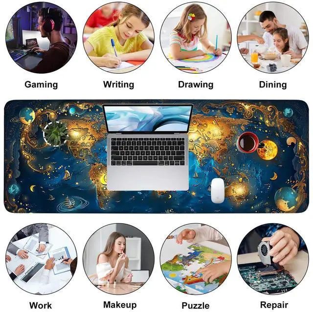 Alt view image 7 of 7 - Mouse Pad Gaming Mousepad 35.4 x 15.7in Large Mouse Pad for Keyboard and Mouse with Anti-Slip Rubber Base, Keyboard Pad XL Mouse Mat for Home and Office,World Map