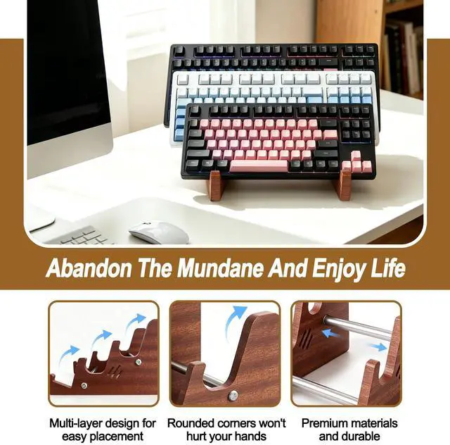Alt view image 5 of 7 - 3-Tier Wood Keyboard Stand Detachable Display Rack for Mechanical Keyboards, Computer, Tablet, Desk Organizer with Sapele Wood, Easy Assembly, Strong Load Bearing for Office/Gaming
