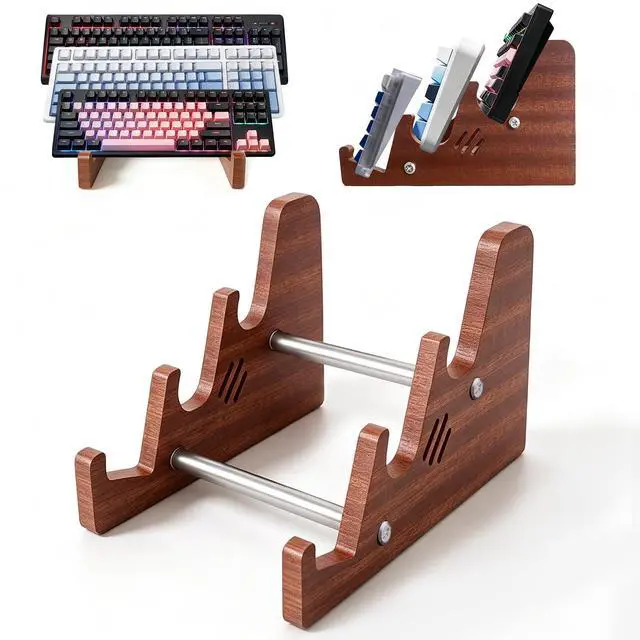Main image of 3-Tier Wood Keyboard Stand Detachable Display Rack for Mechanical Keyboards, Computer, Tablet, Desk Organizer with Sapele Wood, Easy Assembly, Strong Load Bearing for Office/Gaming